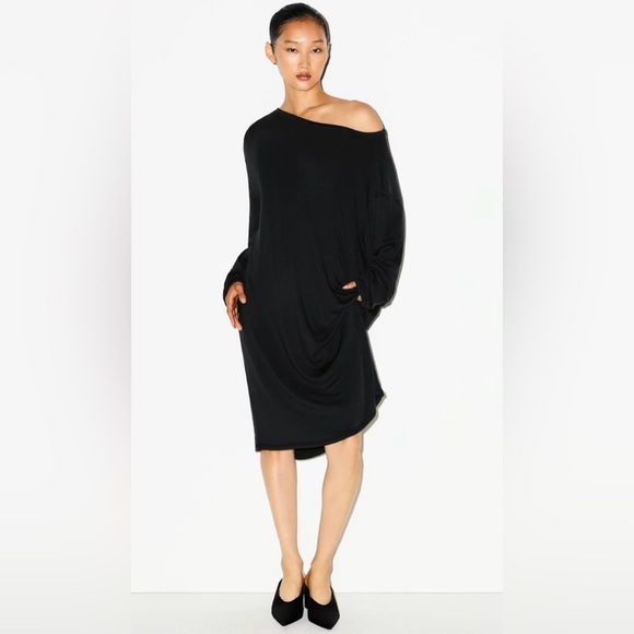 SKIMS lightweight modal long sleeved tunic dress  NWT black-size M $98 onyx - Picture 3 of 11